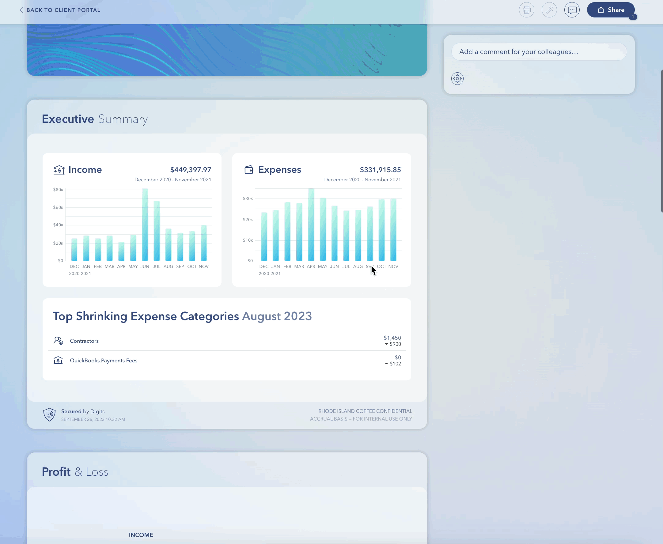 asking Digits AI a question while viewing a report